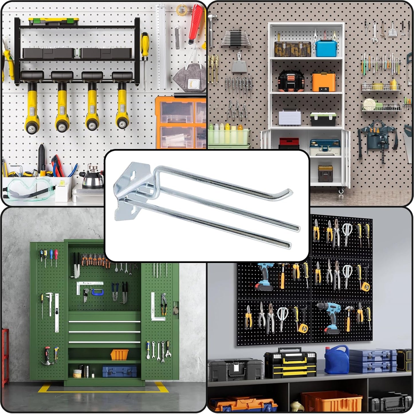 Pegboard Hooks Heavy Duty Metal Steel 3/8" Square Hole Peg Hooks Suitbale for 1.5" Spaced Pegboards Wall Hooks for Hanging Spanner,Coil and Tools 6.5" Length
