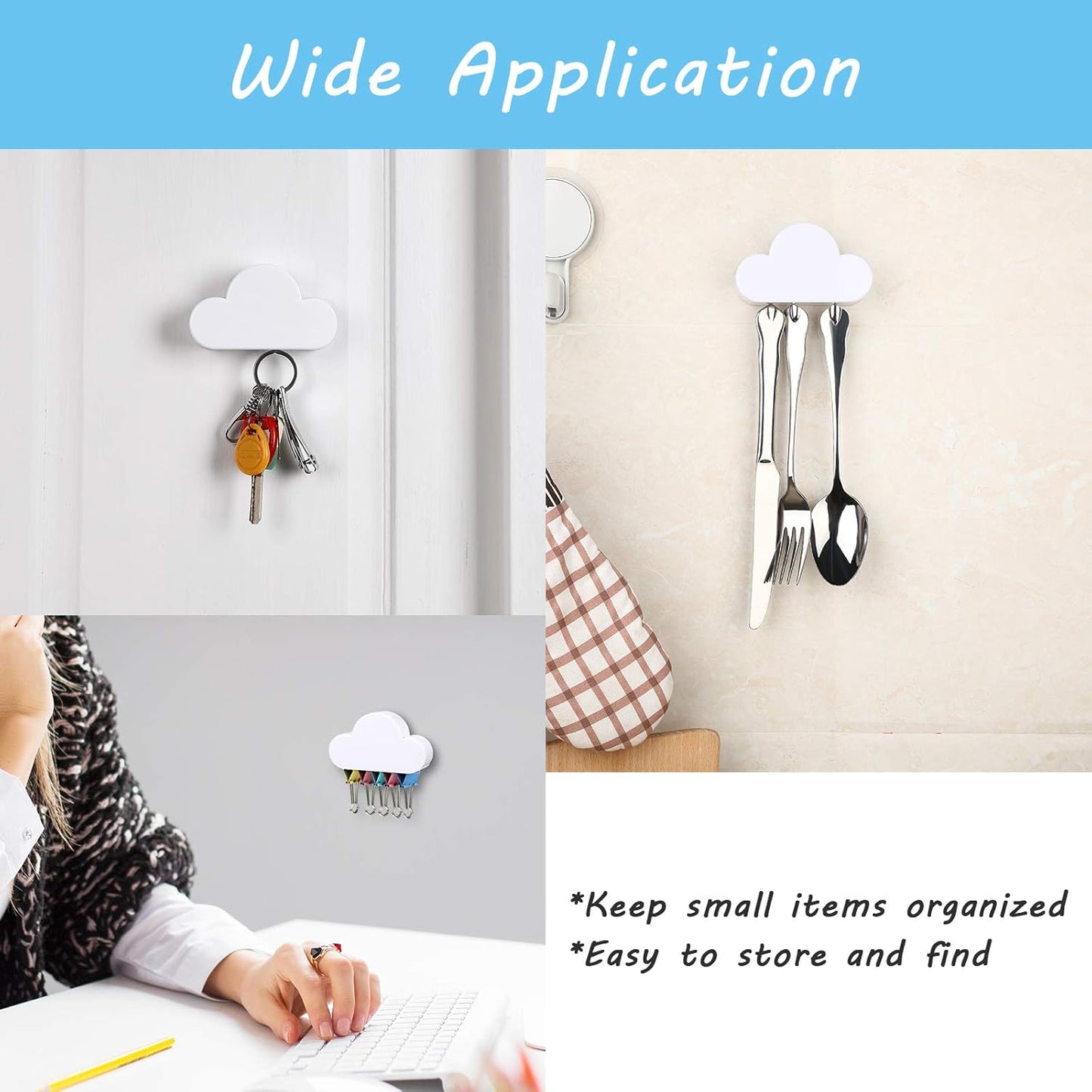 4 Pieces Cloud Magnetic Key Holder for Wall Key Rack Organizer Keychains Hooks with Adhesive for Door(White)