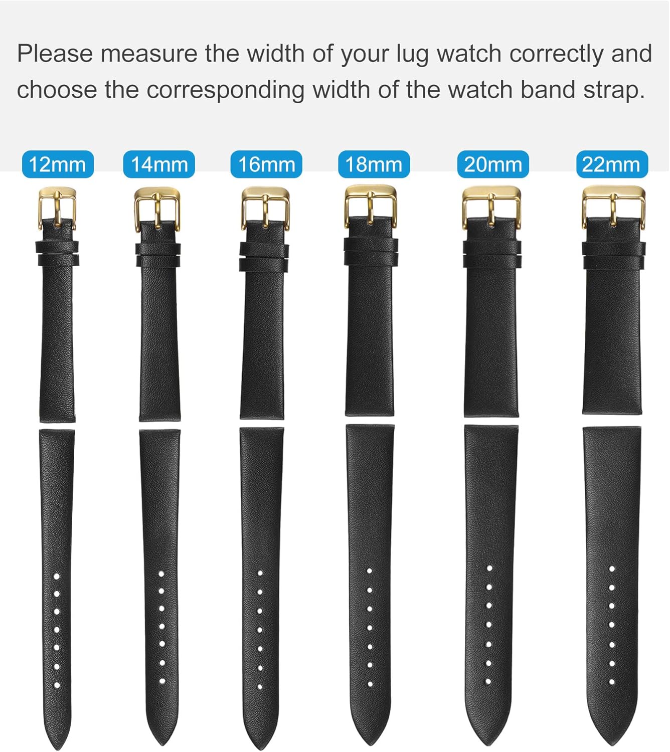 Multi-sizes Genuine Leather Band, Flat Thin Elegant Leather Watch Strap for Men and Women