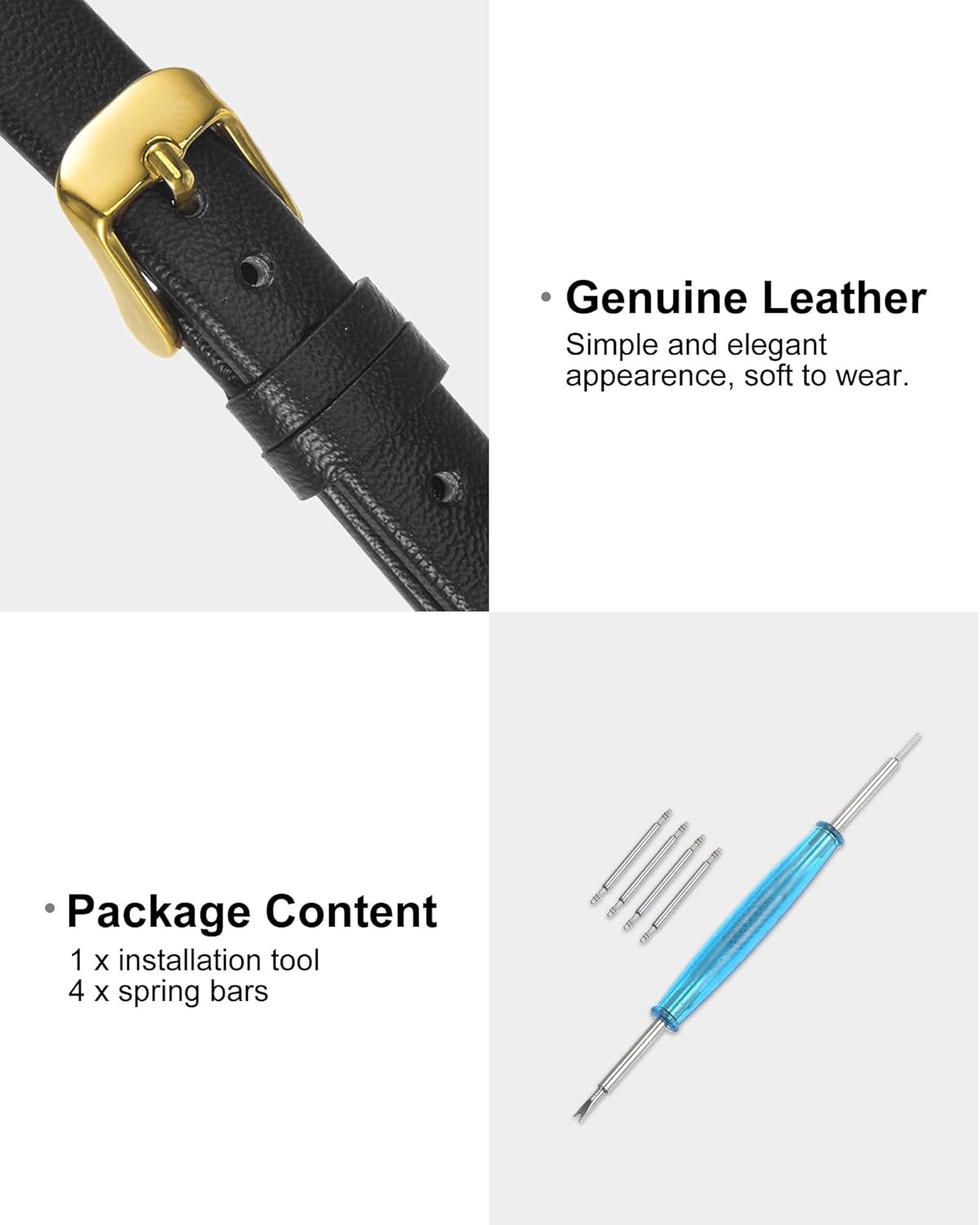 Multi-sizes Genuine Leather Band, Flat Thin Elegant Leather Watch Strap for Men and Women