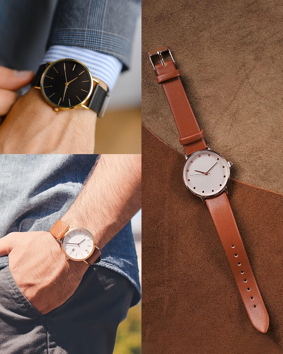 Multi-sizes Genuine Leather Band, Flat Thin Elegant Leather Watch Strap for Men and Women