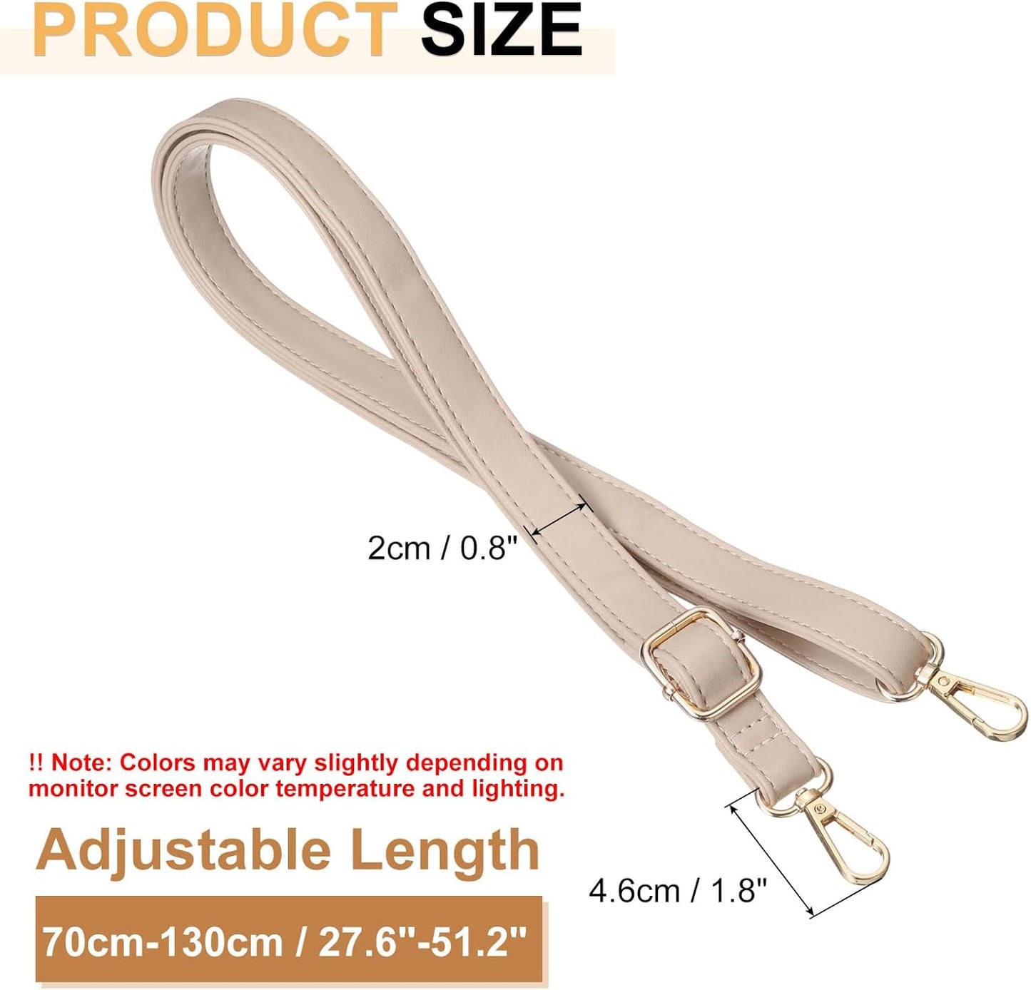 Leather Purse Strap Replacement Crossbody, 27.6-51.2 Inch Adjustable Bag Strap Purse Straps for Women Crossbody Bags Shoulder Bag Handbag, Light Beige