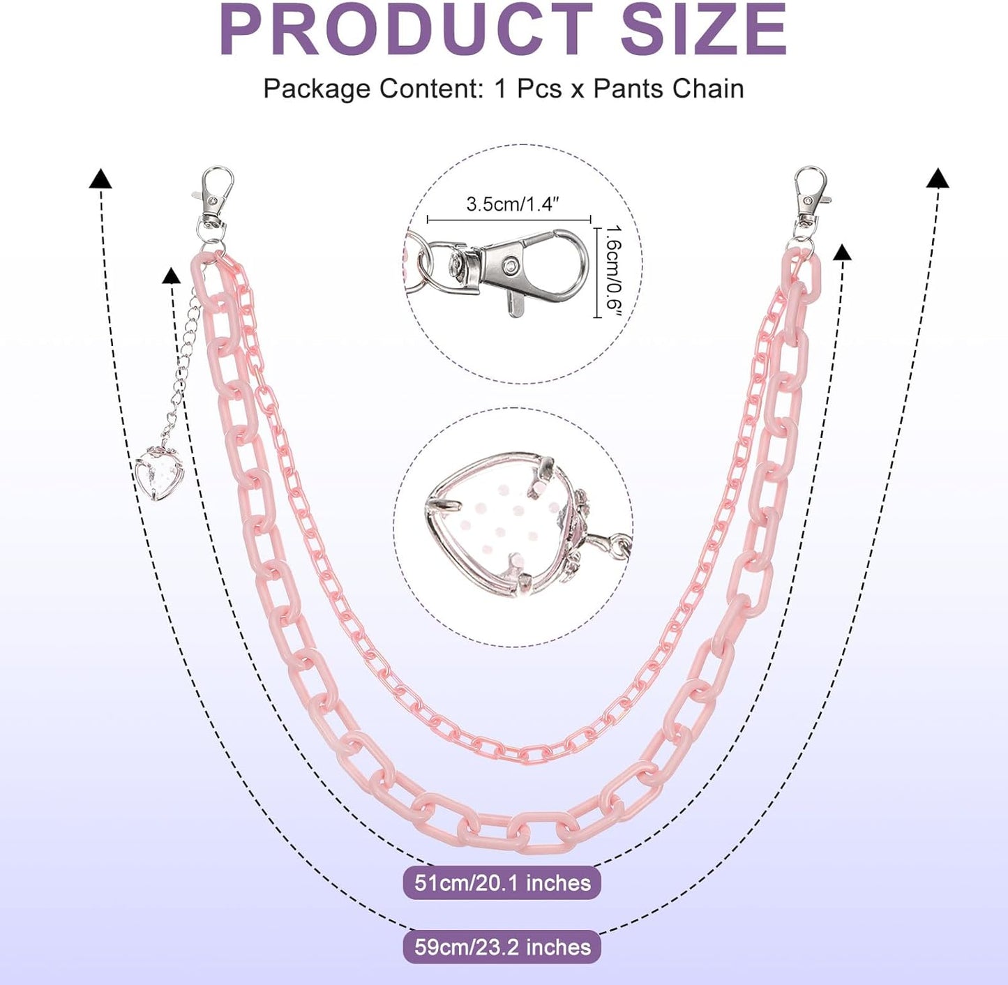 Strawberry Punk Pants Chain for Women and Men, Jeans Chain Trousers Chain Anti-Theft Belt Wallet Chain Waist Chains with Lobster Clasps for Hip Hop Accessories (Pink)