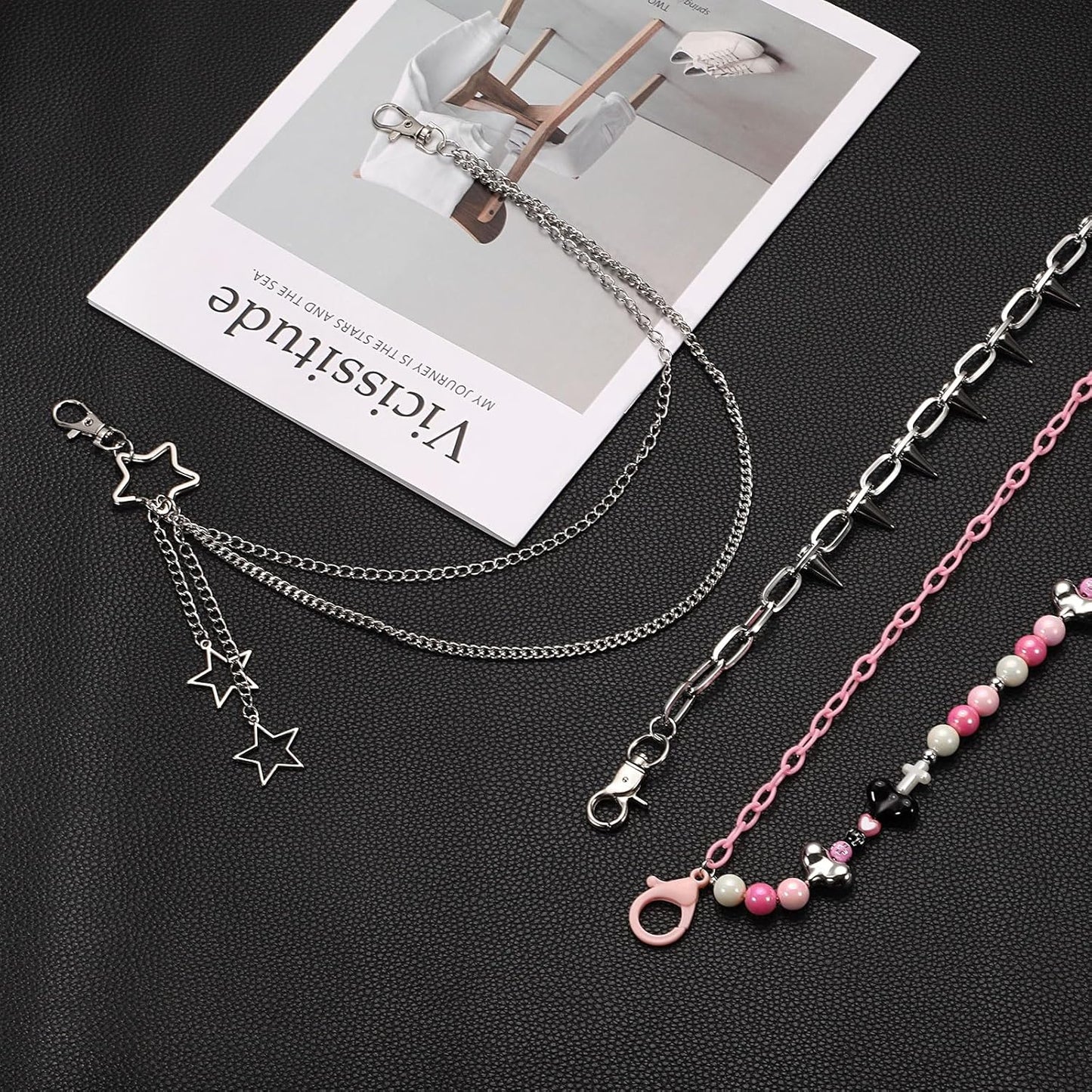 Strawberry Punk Pants Chain for Women and Men, Jeans Chain Trousers Chain Anti-Theft Belt Wallet Chain Waist Chains with Lobster Clasps for Hip Hop Accessories (Pink)