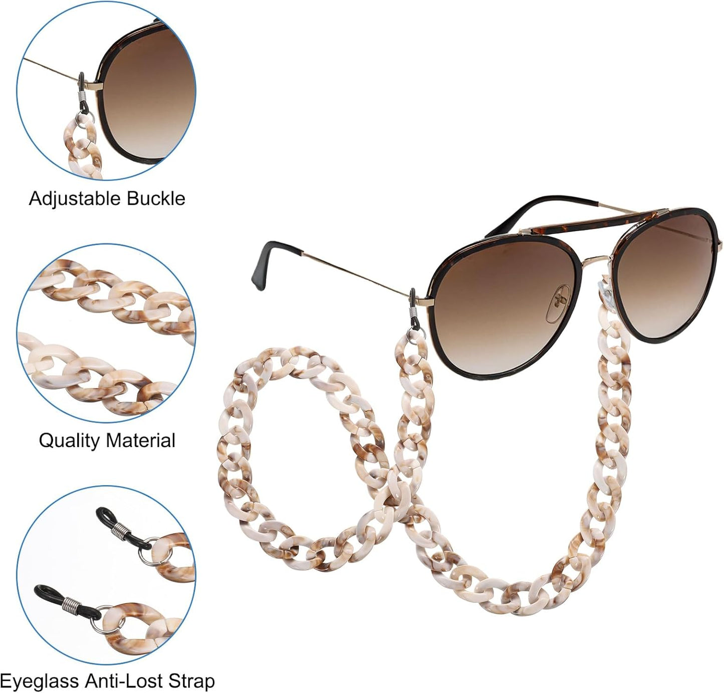 Eyeglass Chains for Women, Acrylic Eyeglass Holder Chains Adjustable Sunglasses Lanyards Holder Chain for Glasses