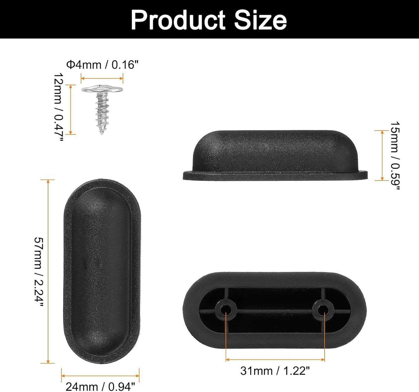 4Pcs Luggage Replacement Pads, Plastic Luggage Stand Feet Stud, Suitcase and Travel Gear Bottom Side Accessories with Self-Tapping Screws, Black (57x24x15mm)