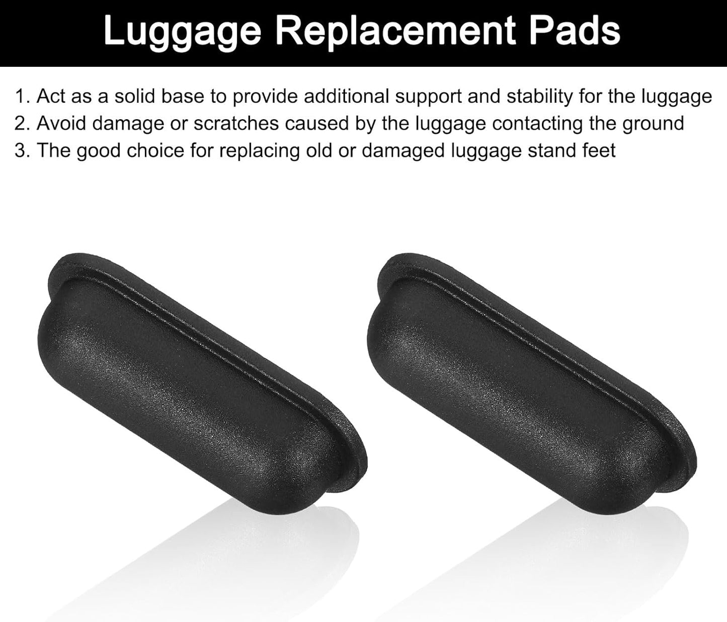 4Pcs Luggage Replacement Pads, Plastic Luggage Stand Feet Stud, Suitcase and Travel Gear Bottom Side Accessories with Self-Tapping Screws, Black (57x24x15mm)