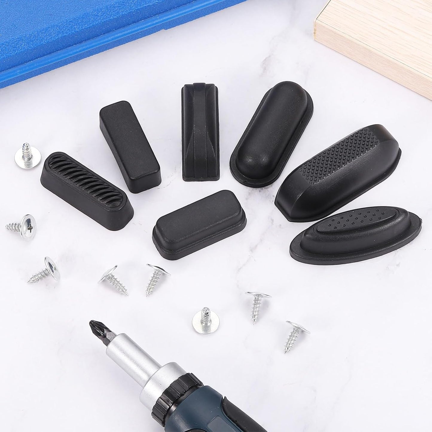4Pcs Luggage Replacement Pads, Plastic Luggage Stand Feet Stud, Suitcase and Travel Gear Bottom Side Accessories with Self-Tapping Screws, Black (57x24x15mm)