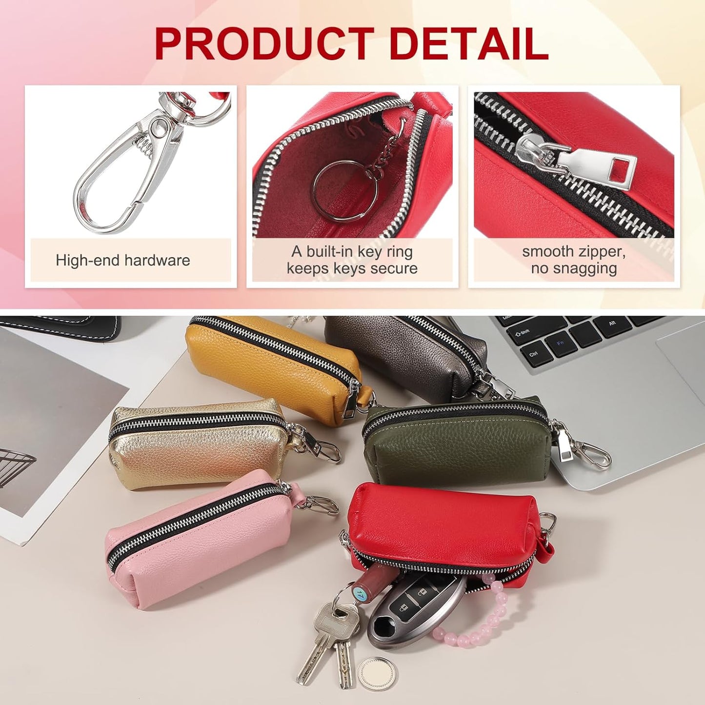 Leather Coin Purse, Leather Car Key Holder Bag Hand-held Change Purse Keychain Pouch Small Coin Pouch with Key Ring for Women and Men, Black