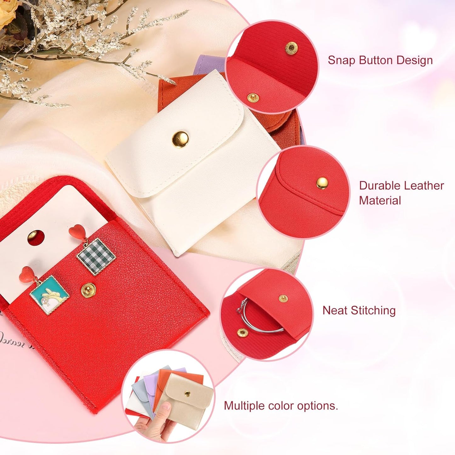 6 Pcs Mini Jewelry Pouch, 8 Inch PU Leather Small Jewelry Bags Soft Jewelry Package Gift Storage Bag Travel Jewelry Bag for Women Rings Necklace Bracelet, Gold