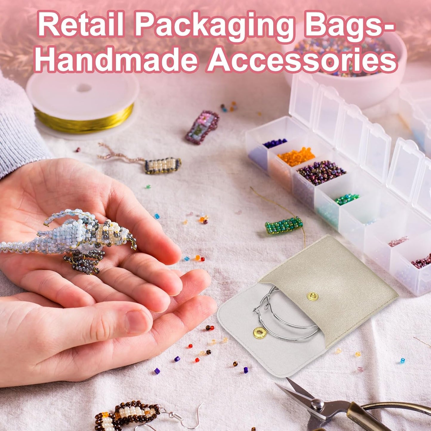 6 Pcs Mini Jewelry Pouch, 8 Inch PU Leather Small Jewelry Bags Soft Jewelry Package Gift Storage Bag Travel Jewelry Bag for Women Rings Necklace Bracelet, Gold