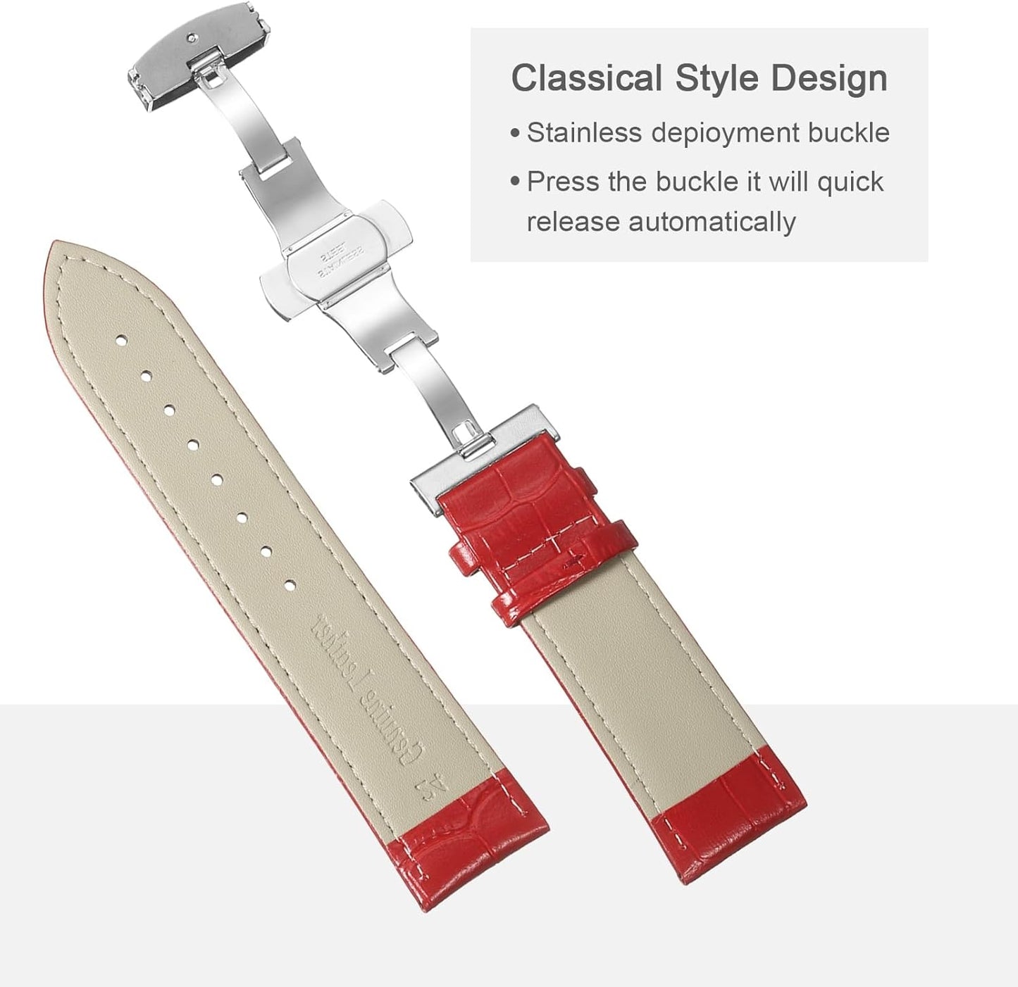 Multiple Sizes Leather Watch Band Quick Release Deployment Buckle Cowhide Watch Strap for Men and Women