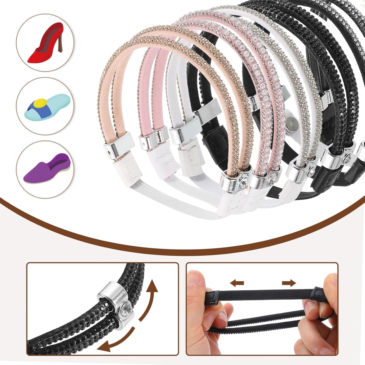 2 Pairs High Heels Shoe Straps Detachable Elastic Heel Strap for Women High Heels Sandals Slippers Loose Shoes Anti-Loose, Transparent