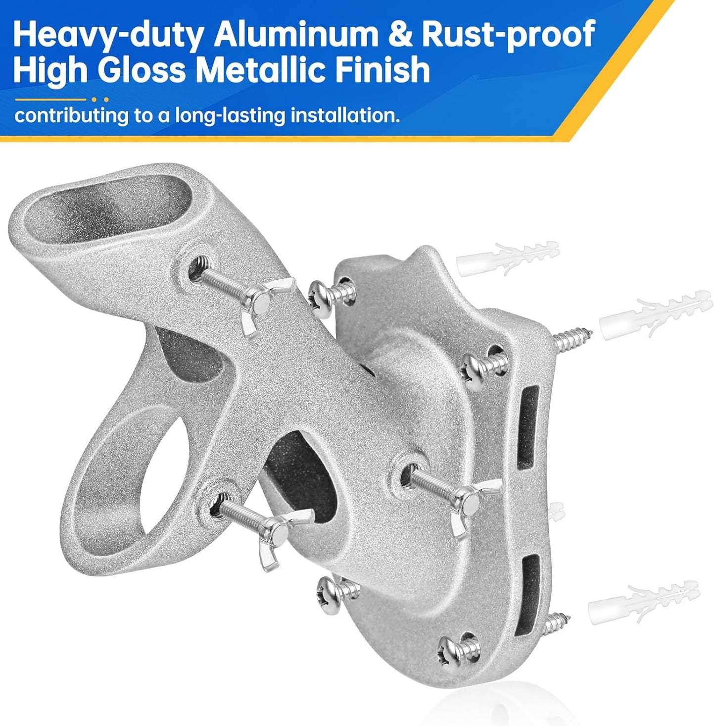 Flag Pole Holder,  Flag Pole Brackets Mount Outside House Heavy-Duty Aluminum Metal Rust Proof Bracket 1" Inner Diameter 2 Positions with Hardwares for Outdoor Wall Mounting Porch( Silver-1 Pack)