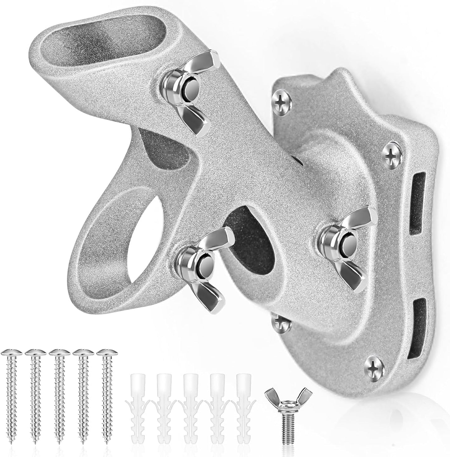 Flag Pole Holder,  Flag Pole Brackets Mount Outside House Heavy-Duty Aluminum Metal Rust Proof Bracket 1" Inner Diameter 2 Positions with Hardwares for Outdoor Wall Mounting Porch( Silver-1 Pack)