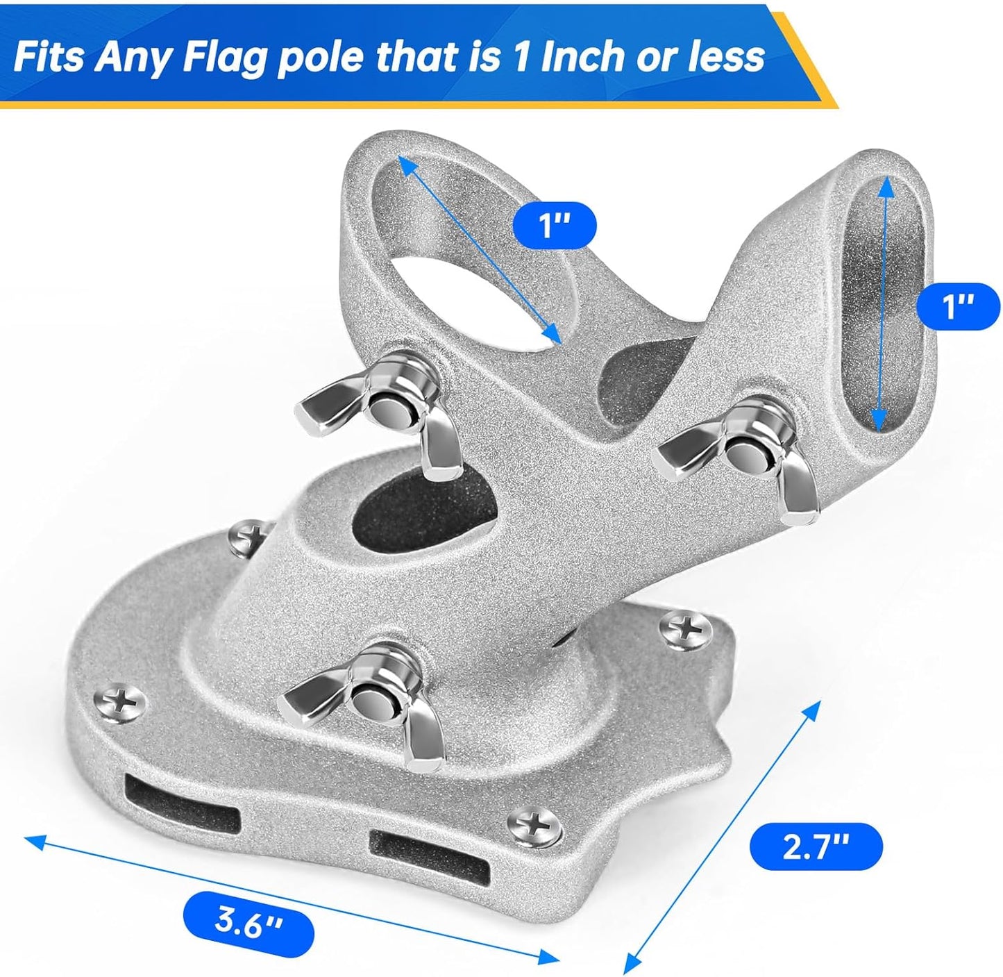 Flag Pole Holder,  Flag Pole Brackets Mount Outside House Heavy-Duty Aluminum Metal Rust Proof Bracket 1" Inner Diameter 2 Positions with Hardwares for Outdoor Wall Mounting Porch( Silver-1 Pack)