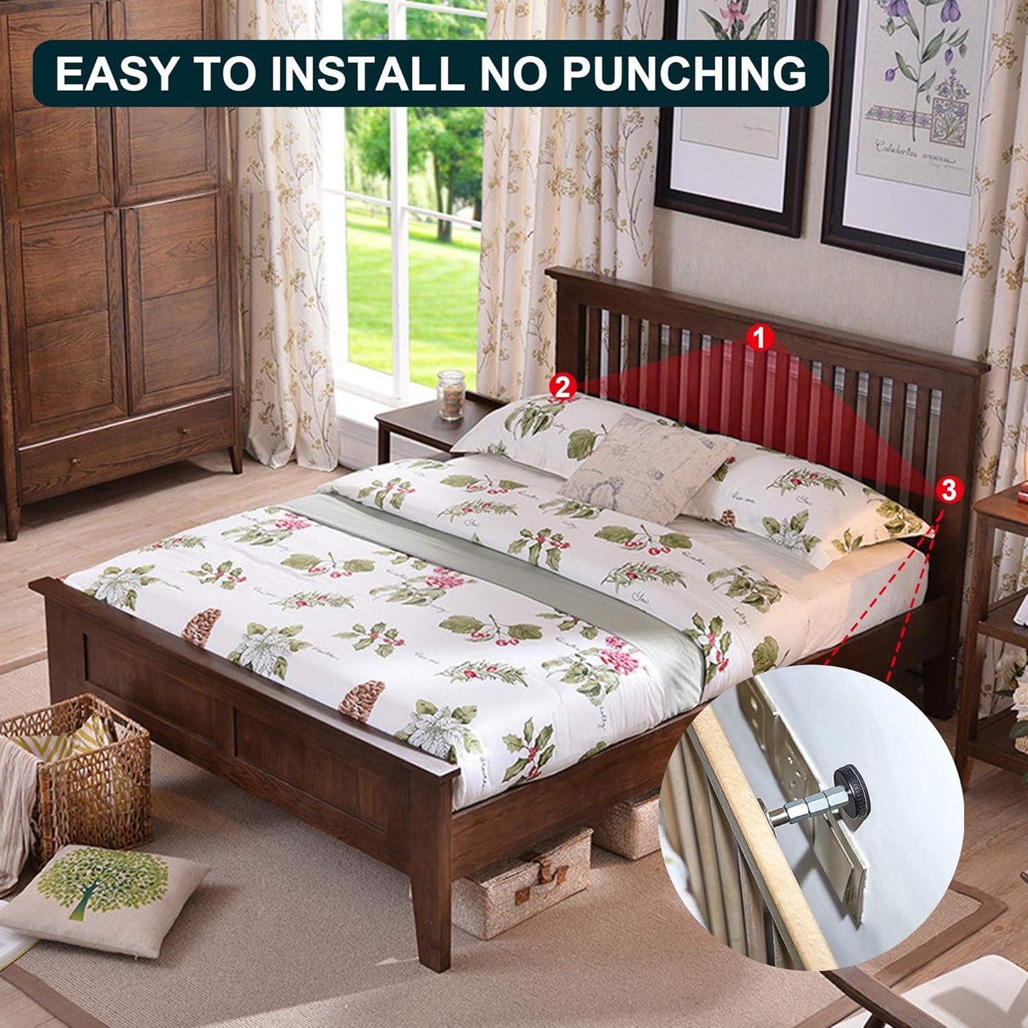 Headboard Stoppers for Wall, Adjustable Iron Bed Frame Anti-Shake Tool, Easy Install, Wall Protection,30-90mm(2PCs)