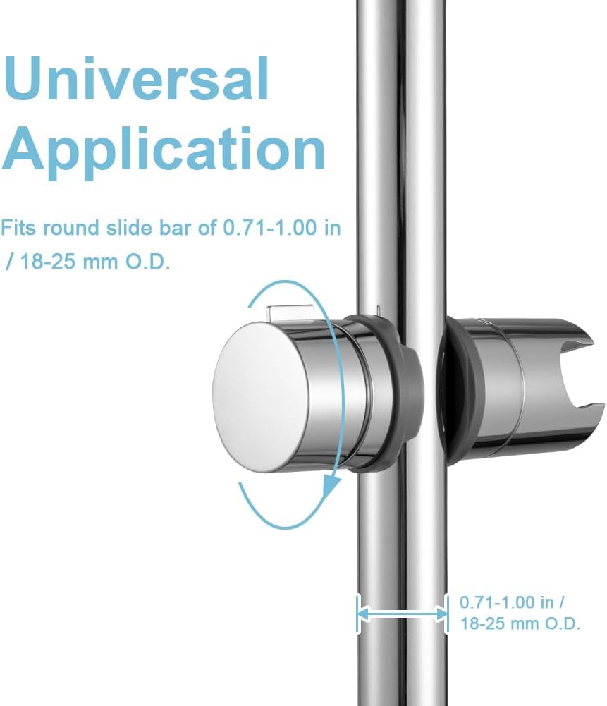 Shower Head Holder for Slide Bar Adjustable 0.71-1.00 in(18-25 mm) O.D, Adjustable Holder for Slide Bar Slider Clamp Bathroom Replacement, 360 Degree Rotation Sprayer Holder, Chrome Plated