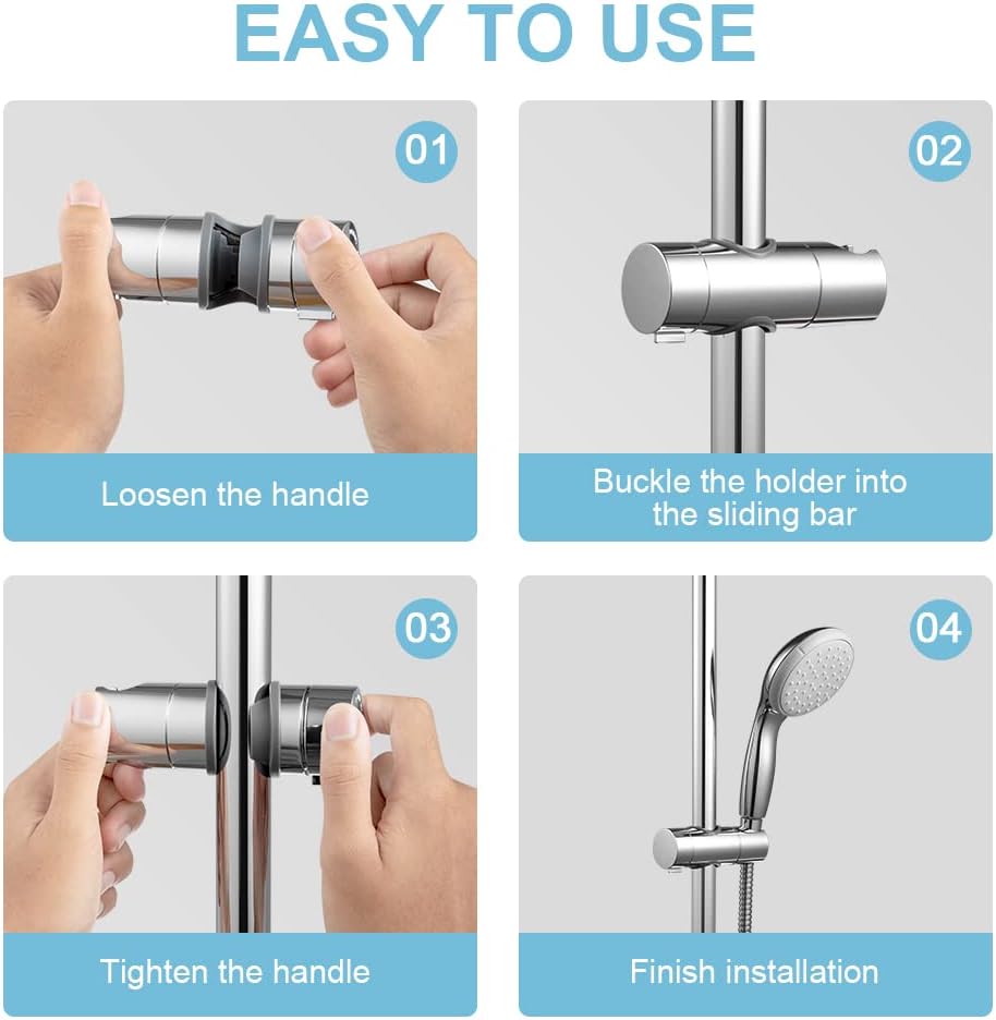 Shower Head Holder for Slide Bar Adjustable 0.71-1.00 in(18-25 mm) O.D, Adjustable Holder for Slide Bar Slider Clamp Bathroom Replacement, 360 Degree Rotation Sprayer Holder, Chrome Plated