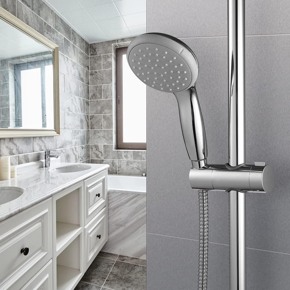 Shower Head Holder for Slide Bar Adjustable 0.71-1.00 in(18-25 mm) O.D, Adjustable Holder for Slide Bar Slider Clamp Bathroom Replacement, 360 Degree Rotation Sprayer Holder, Chrome Plated