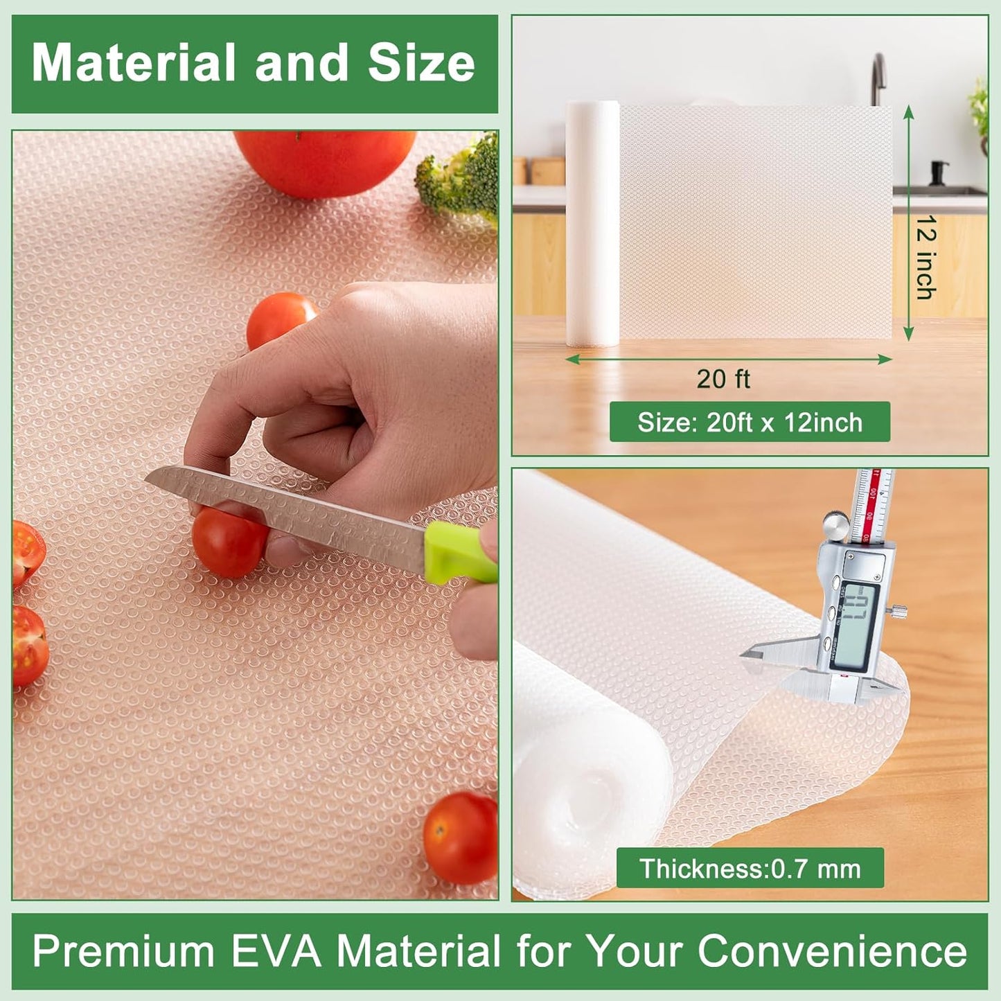 12 Inches x 20 FT Non-Adhesive Shelf Liner Water Resistant Oil-Proof Thickened Easy to Clean and Cut Drawer Mats for Refrigerator, Desk, Cabinet, Kitchen