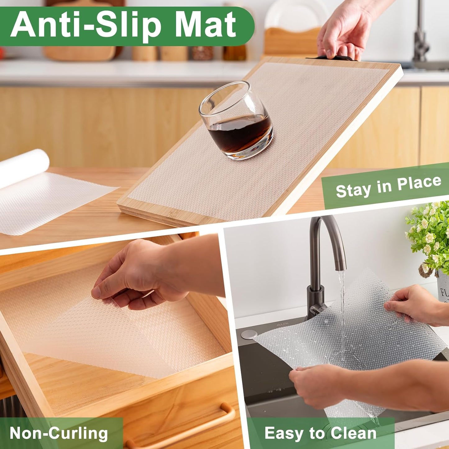 12 Inches x 20 FT Non-Adhesive Shelf Liner Water Resistant Oil-Proof Thickened Easy to Clean and Cut Drawer Mats for Refrigerator, Desk, Cabinet, Kitchen