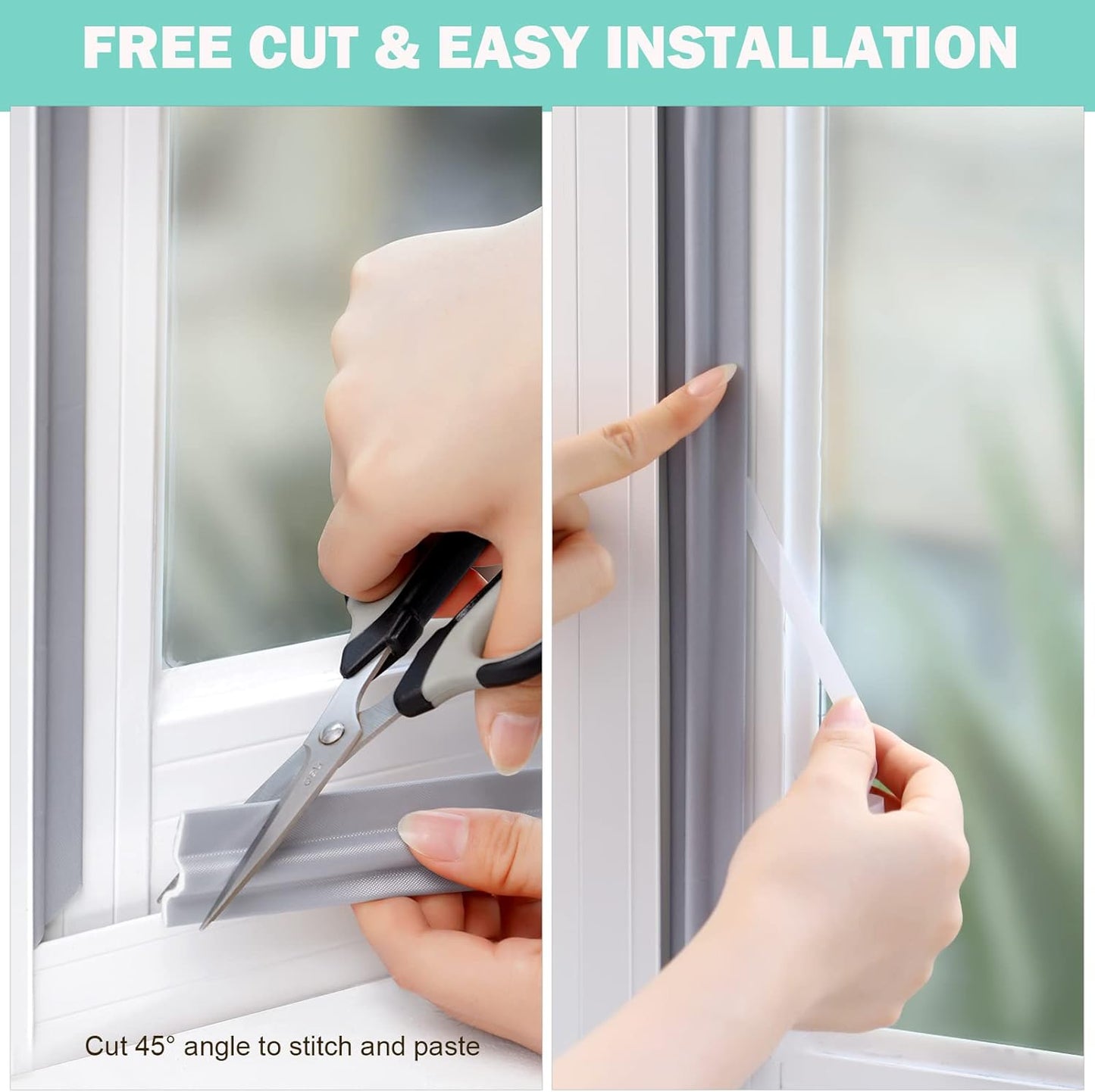 Draft Stopper Sweep, Door Weatherproofing Stripping, Window Seal Strip Self-adhisive Soundproof Cuttable Weather Length 6.56Ft - Grey