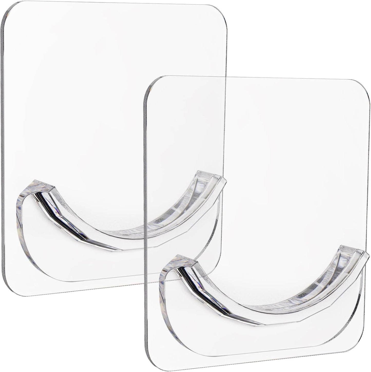 2 Pack Adhesive Curtain Rod Holders, No Drilling Shower Curtain Tension Rod Support Holder, Transparent Clear Durable Bathroom Rod Bracket