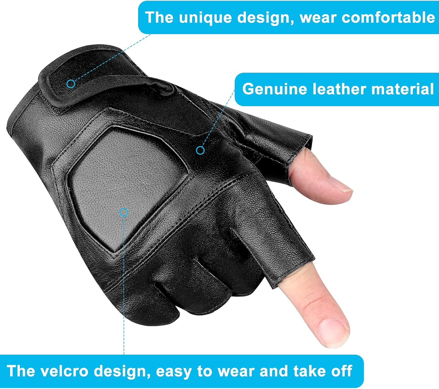 Genuine Leather Cycling Fingerless Gloves, Outdoor Driving Motorcycle Sport Half Finger Glove for Men Women Teens