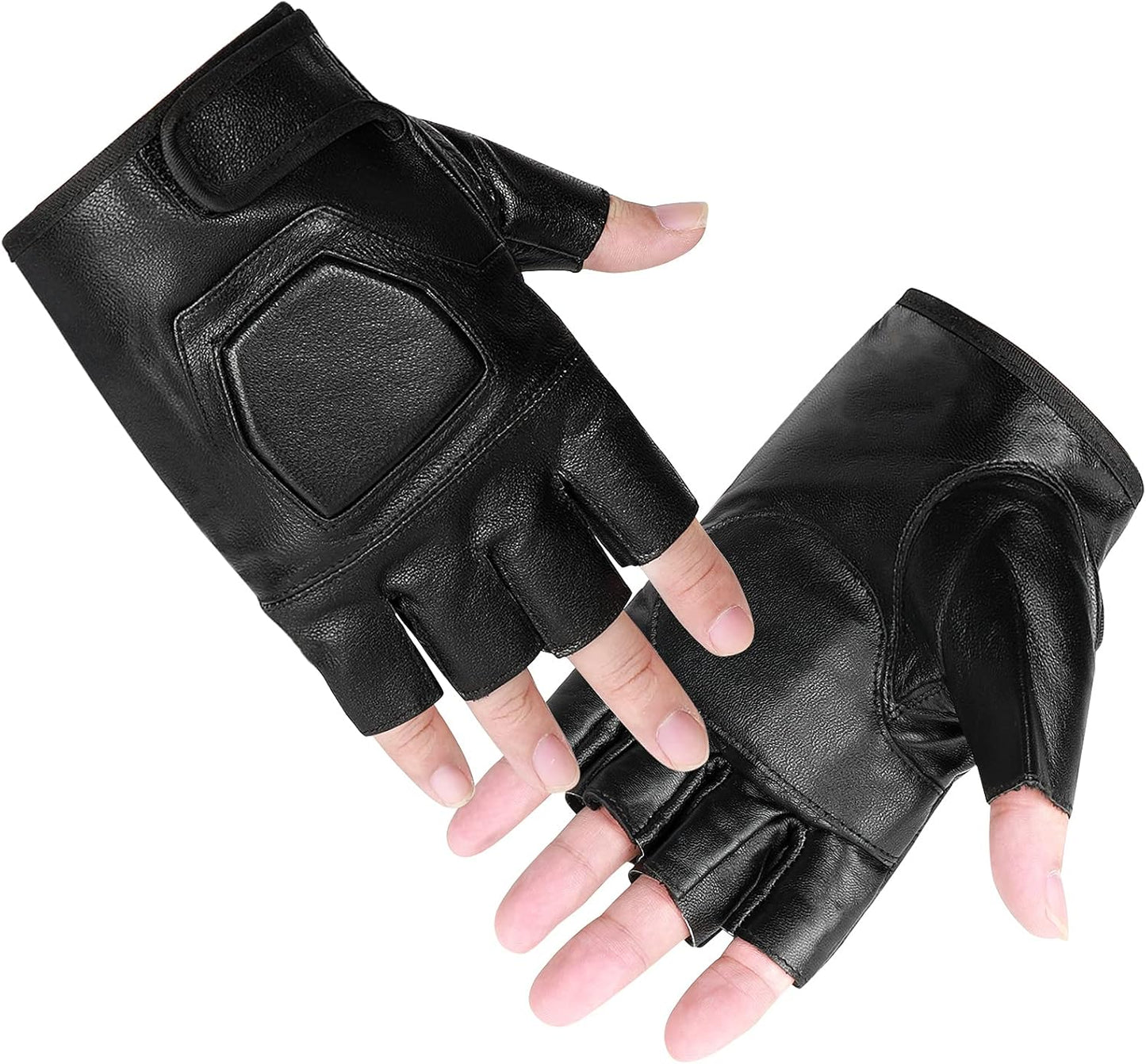 Genuine Leather Cycling Fingerless Gloves, Outdoor Driving Motorcycle Sport Half Finger Glove for Men Women Teens