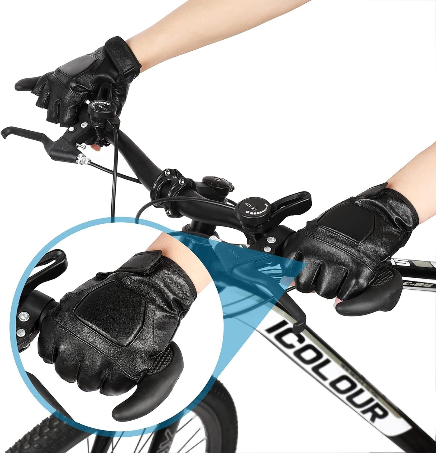 Genuine Leather Cycling Fingerless Gloves, Outdoor Driving Motorcycle Sport Half Finger Glove for Men Women Teens