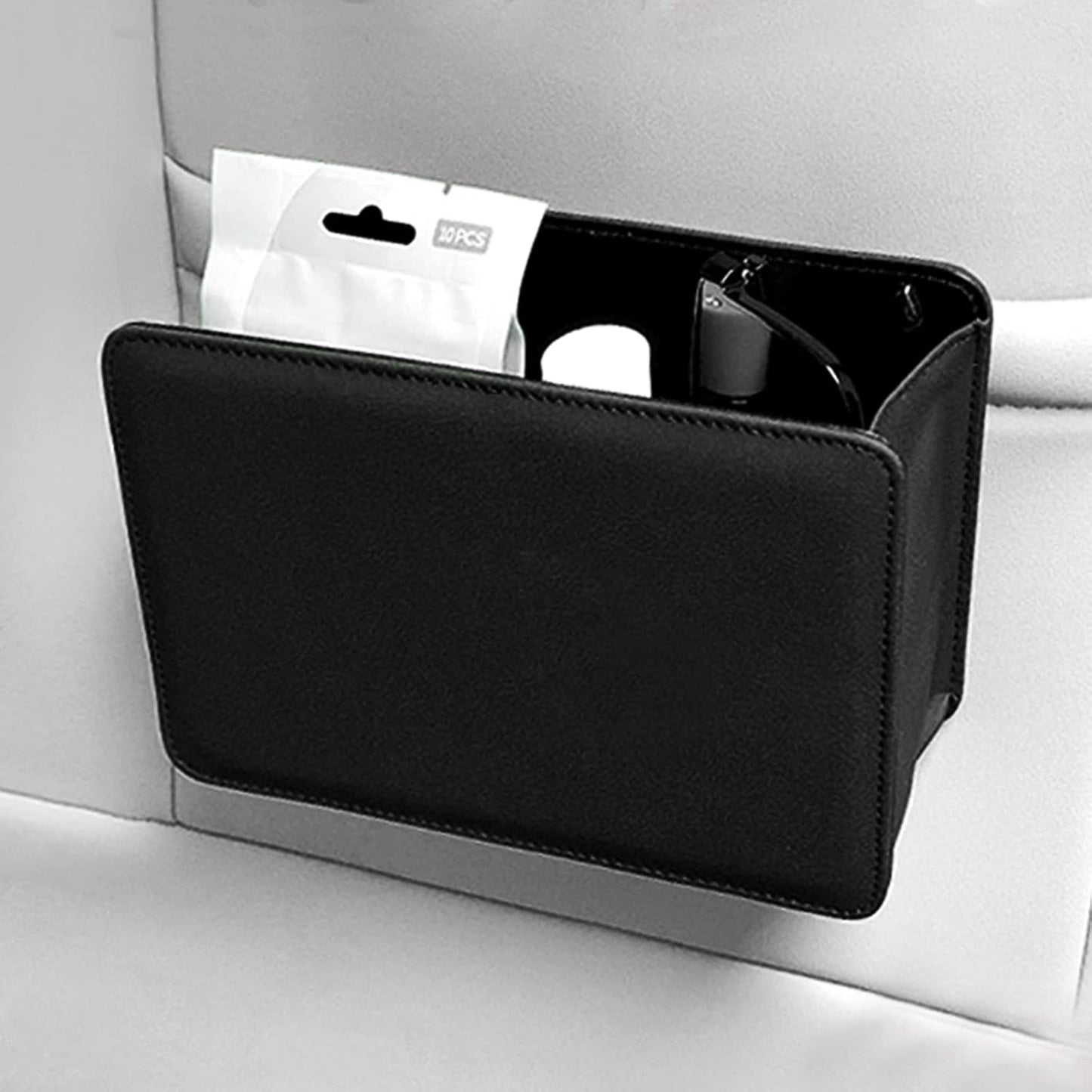 Car Trash Can, Leather Vehicle Trash Bin Car Dustbin Garbage Organizer Holder with 30 Pcs Trash Bags, Foldable Hanging Mini Cars Storage Bag Container for Auto, SUV (Black)
