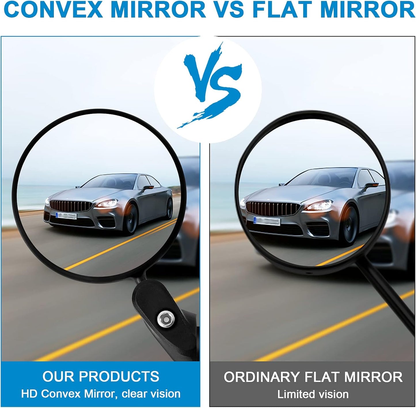 2pcs Bike Mirror, Bar End Bicycle Riding Rearview Mirrors for Handlebars, Adjustable 360 Degree Rotatable Convex Mirror for Mountain Road Bikes