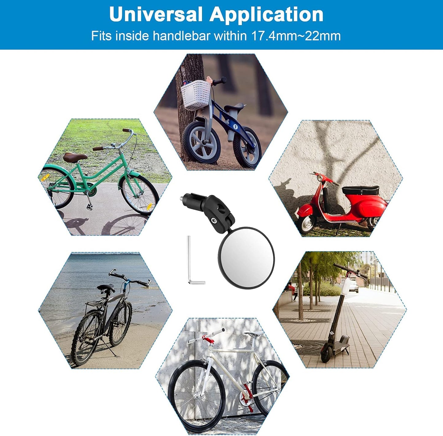 2pcs Bike Mirror, Bar End Bicycle Riding Rearview Mirrors for Handlebars, Adjustable 360 Degree Rotatable Convex Mirror for Mountain Road Bikes