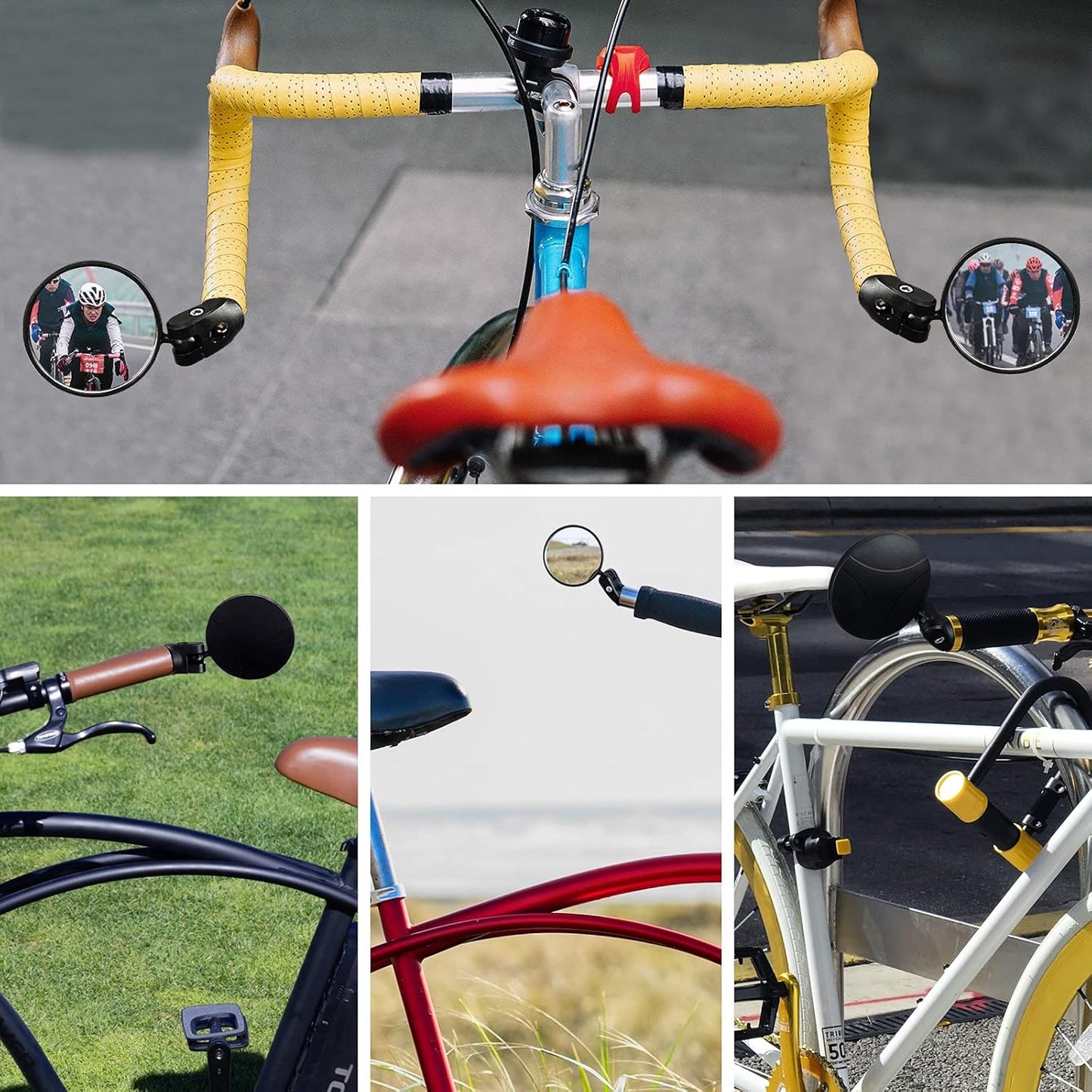 2pcs Bike Mirror, Bar End Bicycle Riding Rearview Mirrors for Handlebars, Adjustable 360 Degree Rotatable Convex Mirror for Mountain Road Bikes