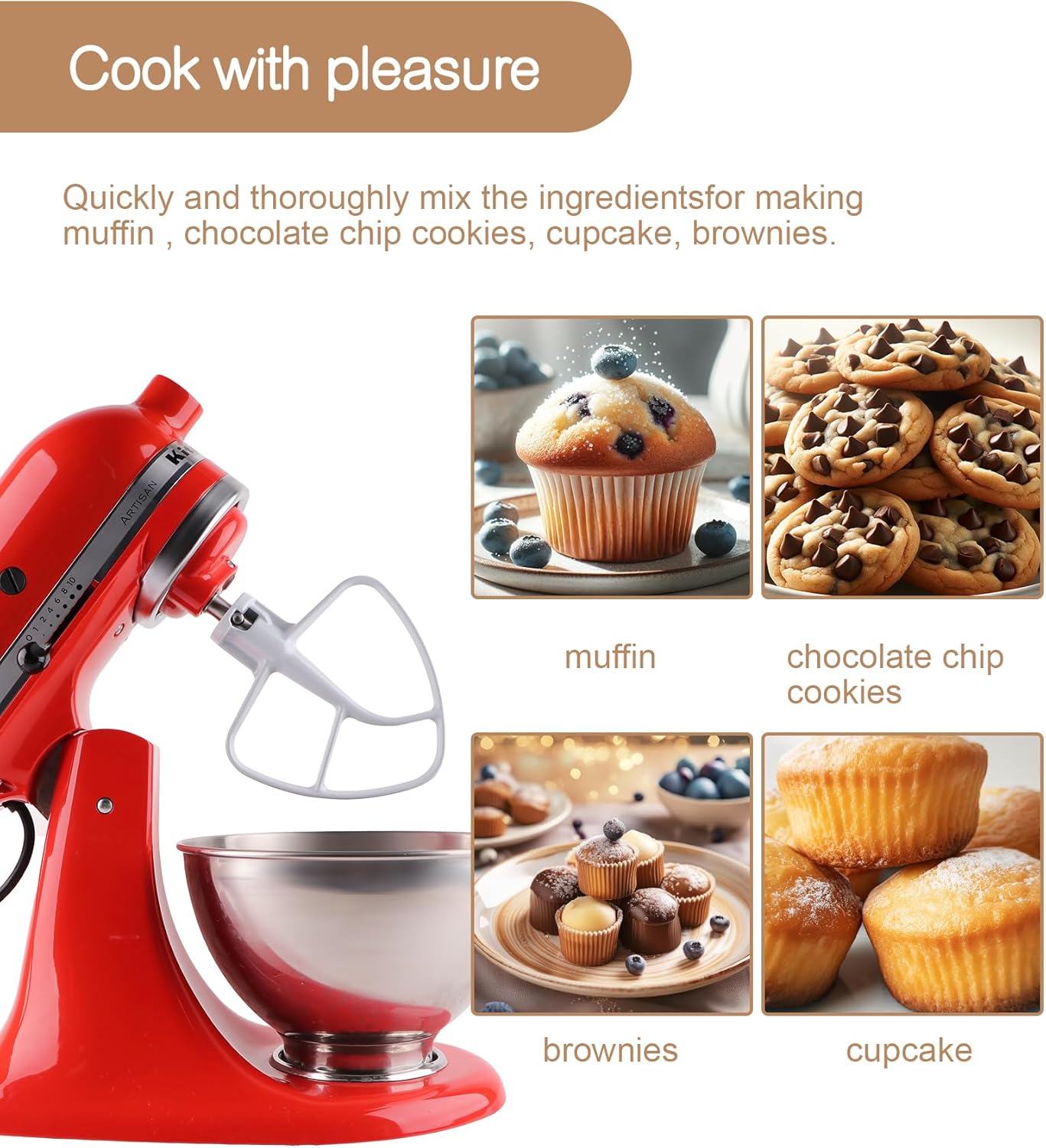 K45B Metal Beater with Non-Stick Coating, Compatible with KitchenAid 4.5-5 Quart Tilt-Head Stand Mixer