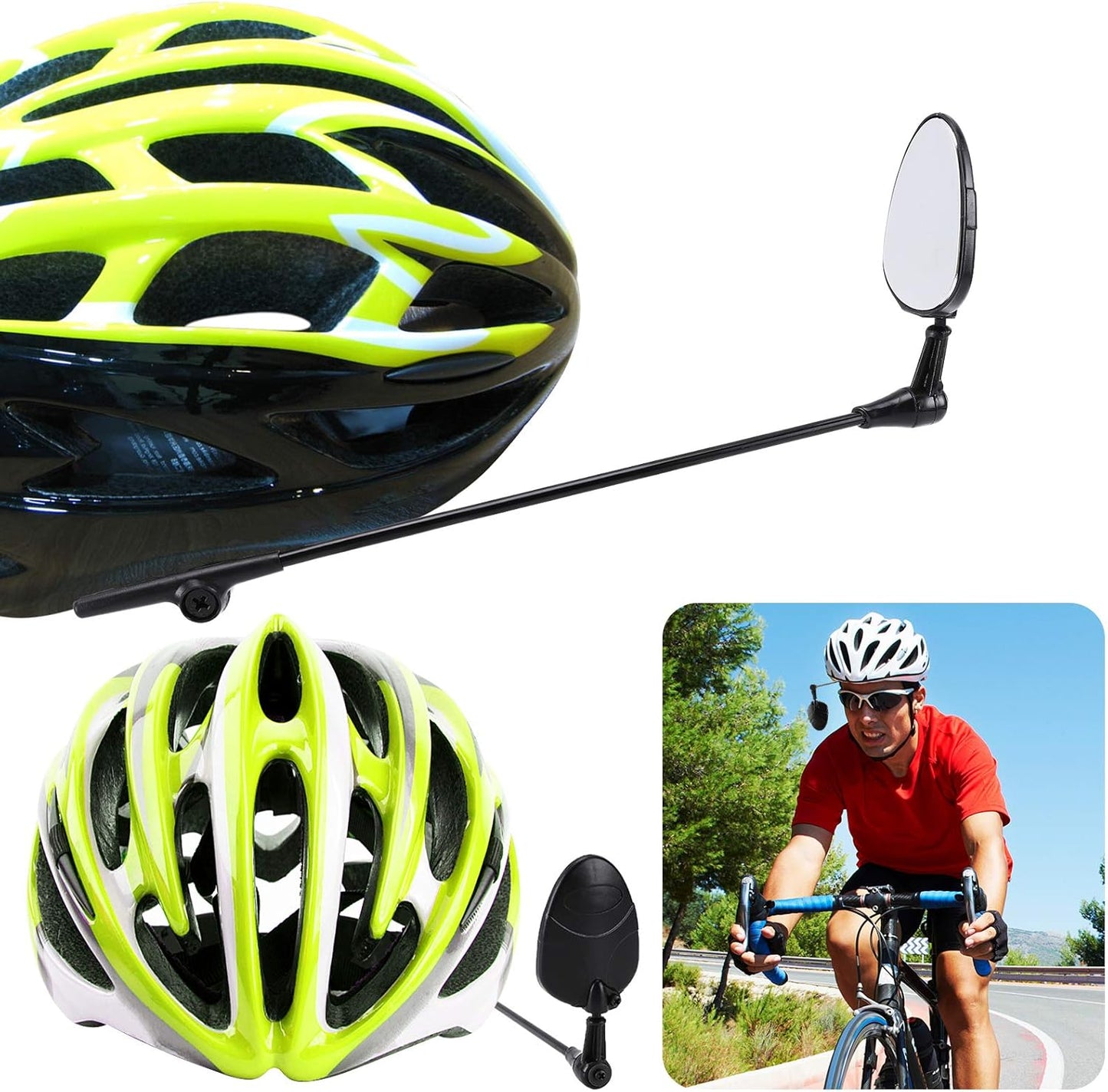 2 Pack Bike Helmet Mirror, 360 Degree Adjustable Lightweight Bicycle Cycling Rear View Helmet Mirror for Cycling, Cycling Accessories