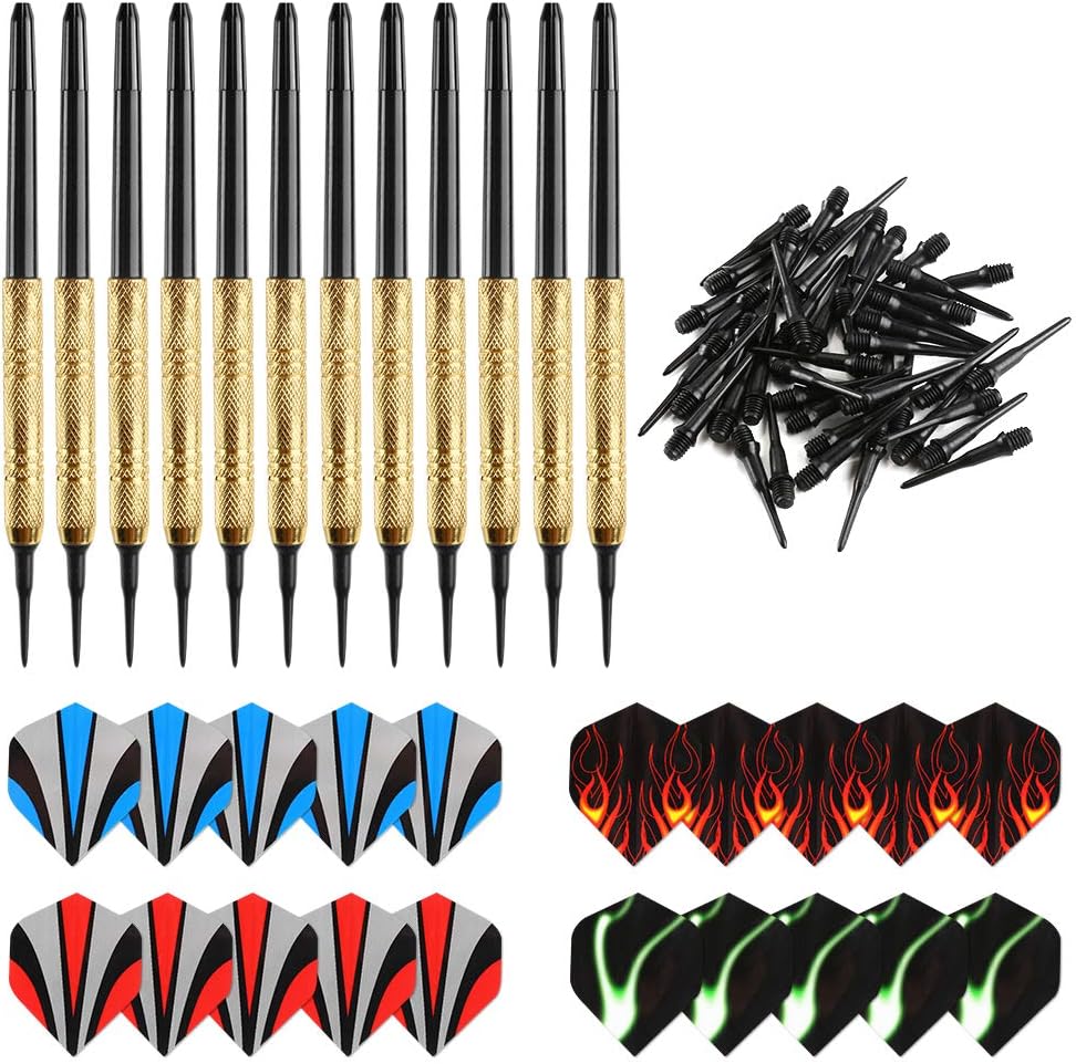 12 Pcs Darts Plastic Tip, Soft Tip Darts Set, 14g Plastic Tipped Dart, Attach Extra 36 Black 2BA Replacement Tips, Soft Tip Darts for Electronic/Plastic Dartboard
