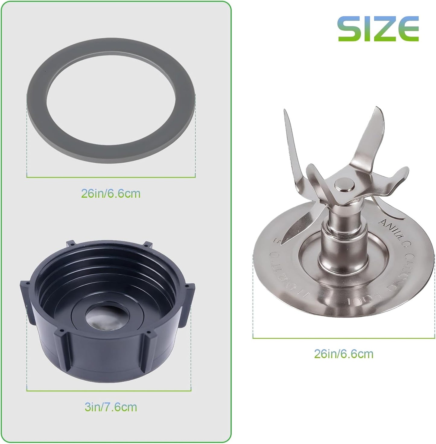 Oster Blender Replacement Parts Kit - 6-Fin Ice-Crushing Blade, Jar Base Cap, and Two Rubber O-Ring Gaskets (4-Piece Accessory Refresh Set)