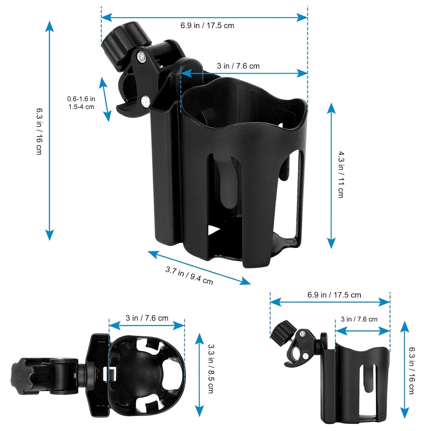 Stroller Cup Holder with Phone Holder, Bike Cup Holder, 2-in-1 Universal Cup Holder for Stroller, Bike, Pushchair, Rollator, Wheelchair, Walker, Scooter