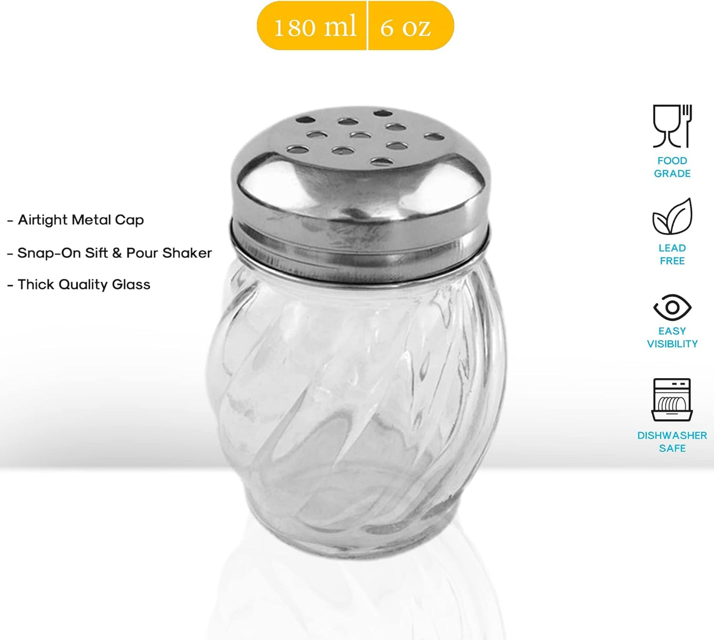 Salt and Pepper Shakers with Stainless Tops Set of 2 (Chesse Shakers)
