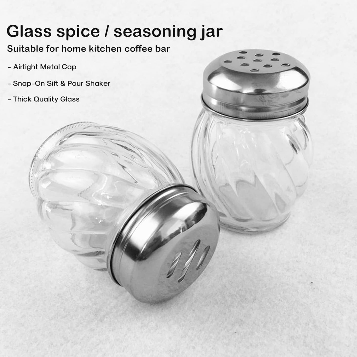 Salt and Pepper Shakers with Stainless Tops Set of 2 (Chesse Shakers)