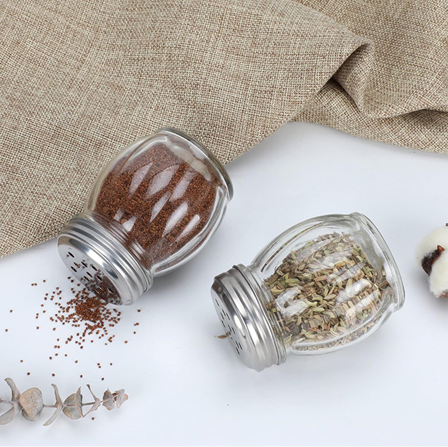 Salt and Pepper Shakers with Stainless Tops Set of 2 (Chesse Shakers)
