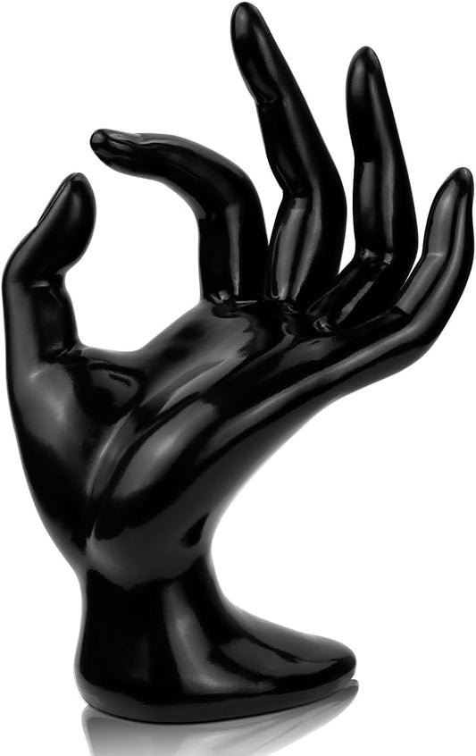 1 Pack Hand Form Ring Holder Mannequin Hand Jewelry Organizer Stand Watch Stand Bracelet Ring Support Aesthetic Rack (Black)
