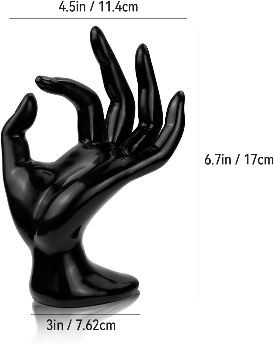 1 Pack Hand Form Ring Holder Mannequin Hand Jewelry Organizer Stand Watch Stand Bracelet Ring Support Aesthetic Rack (Black)