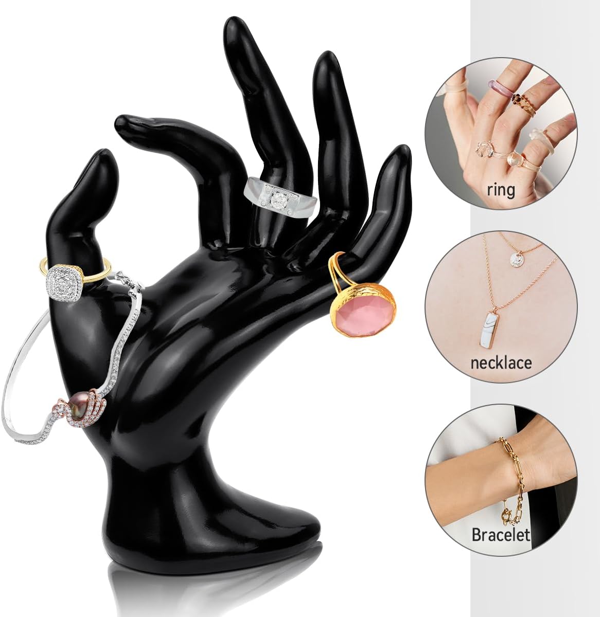 1 Pack Hand Form Ring Holder Mannequin Hand Jewelry Organizer Stand Watch Stand Bracelet Ring Support Aesthetic Rack (Black)