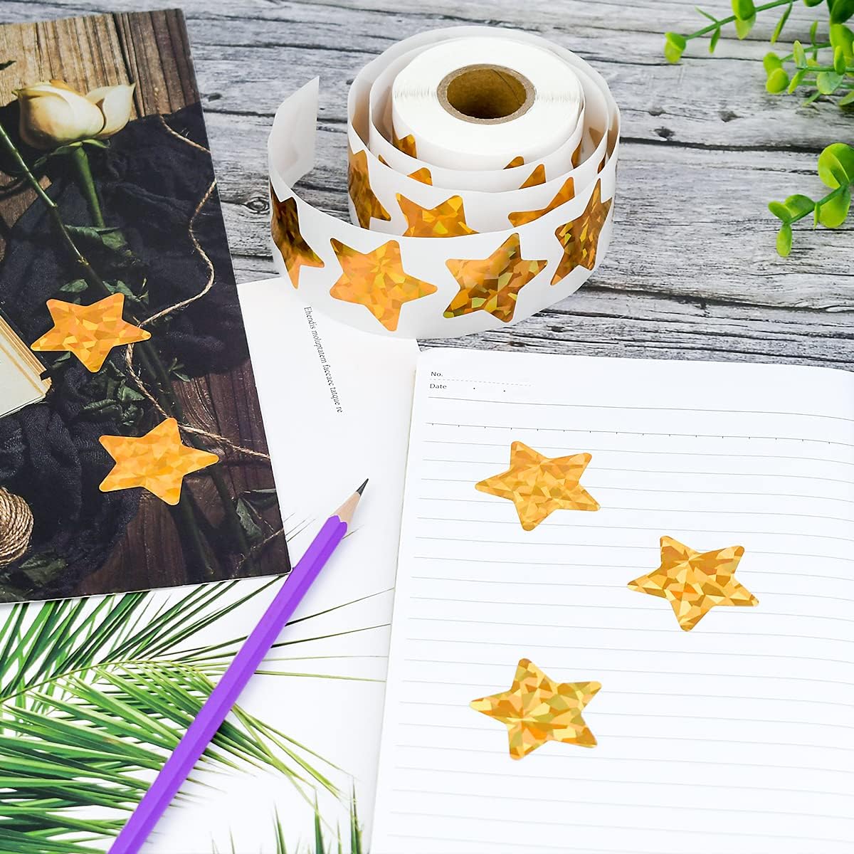 1000 Pcs Large Holographic Gold Star Stickers, 1.5" Star Adhesive Label Stickers, Self Adhesive Metallic Glitter Foil Stickers for Parents, Teachers and Kids Reward