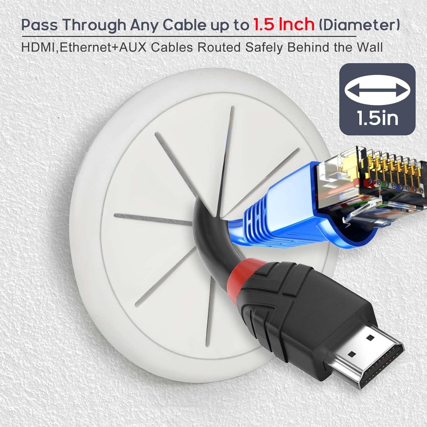 6Pcs TV Cord Hider for Wall Mounted TV 2.36in (60mm) TV Wire Hider Cable Grommet Cable Hole Cover with Hole Saw Drill Attachment, in Wall Cable Management Kit for Office and Home Table Cable