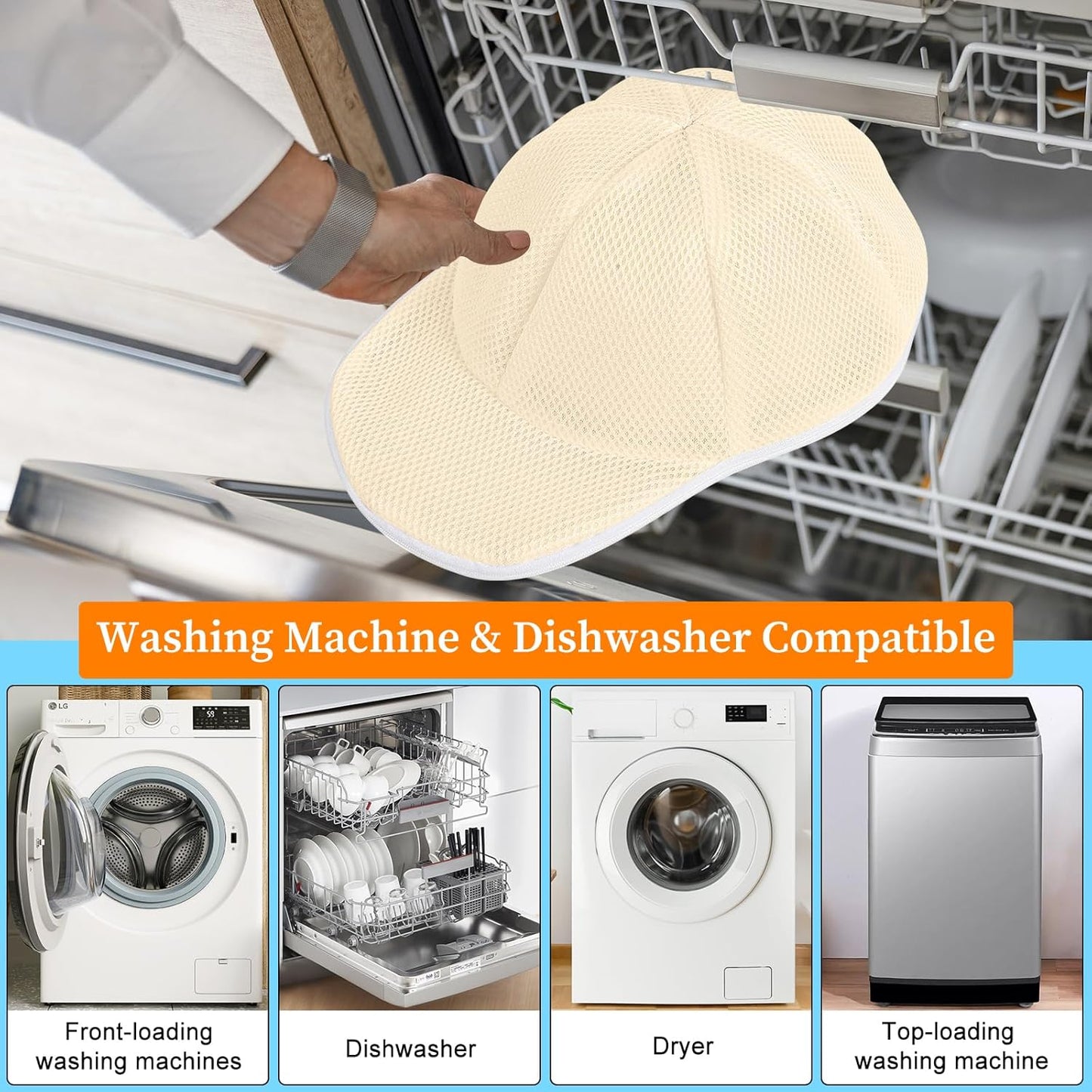 Coopahce Hat Washer for Washing Machine, Hats Cleaner for Baseball Caps, Hat Washing Cage Cap Washer, Dishwasher Hat Holder