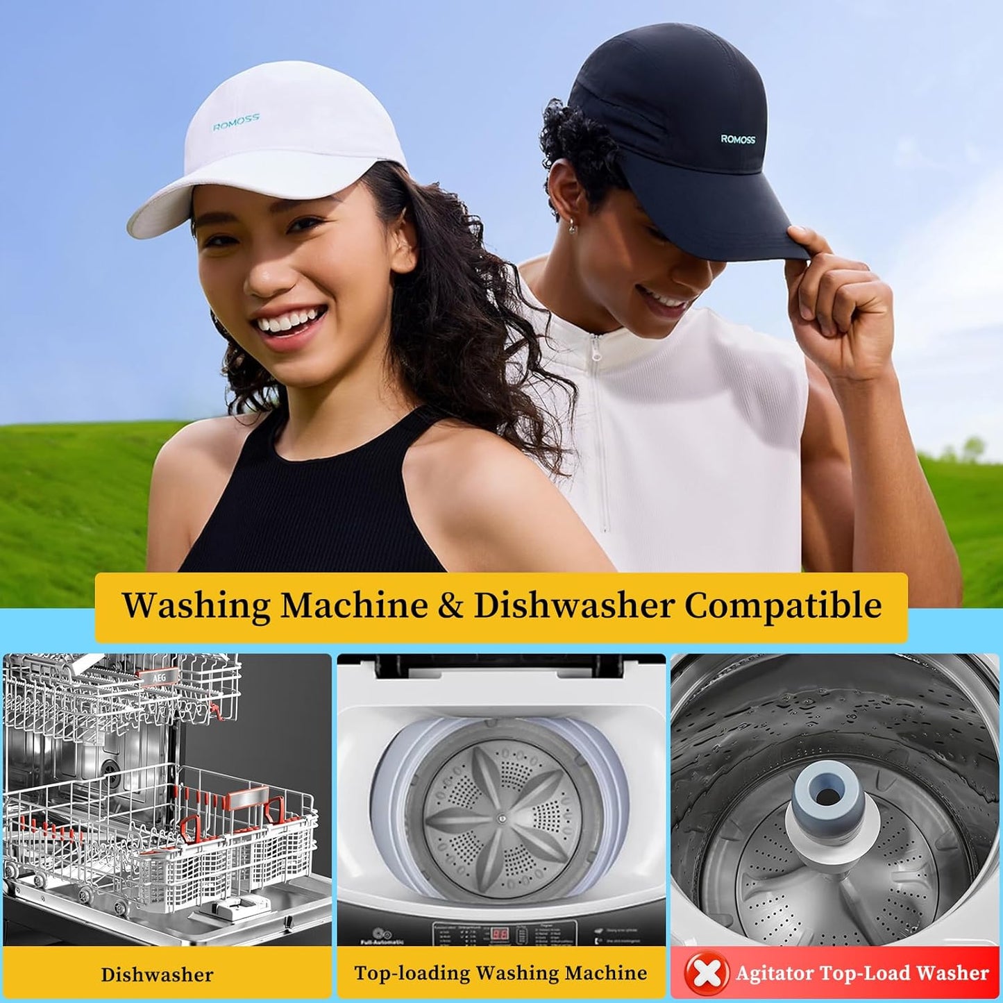 Hat Washer Cage for Washing Machine & Dishwasher- Ball Cap Washer for Baseball Caps & Hats, Baseball Cap Cleaner and Shaper, Fits Adult/Kids Caps (Black)